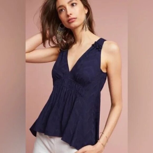 Maeve Tops - NWT Maeve for Anthropologie Bretta Gathered Tank Top Navy Blue Sz M